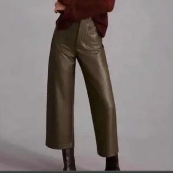 NWT Anthropologie Maeve The Colette Wide-Leg Faux Leather Pants 28 Grey/Taupe - Picture 1 of 7